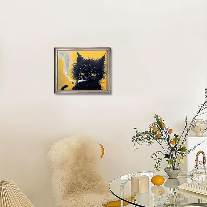 Famed Vintage Black Cat Portrait Wall Art Cat Print Poster for Room Aesthetic Mens Bathroom Bedroom Living Room Decor