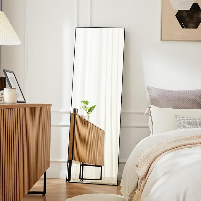 Mirror Full Length, Upgraded Body Wall Mirrors with Shatter-Proof Glass, Floor Standing, Hanging or Leaning, Tall Mirror with Stand Aluminum Alloy Frame for Bedroom