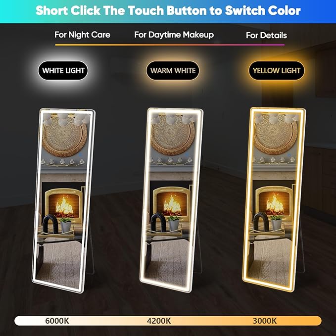 OLIXIS 21.5"×64.1" Full Length Mirror with Light, LED Floor Full Body Mirror with 3 Color Lighting