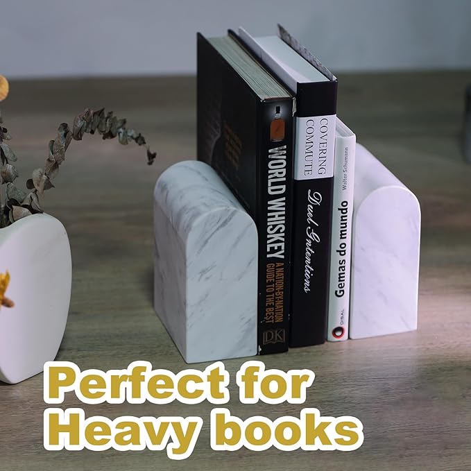 Koville Greek Natural Marble Bookends for Shelves, Book Ends for Heavy Books, 13LBS Ultra Heavy Duty Book Holders, Triumphal Arch Bookends Office Bookshelf Decor for CDs/Video Games(Volakas)