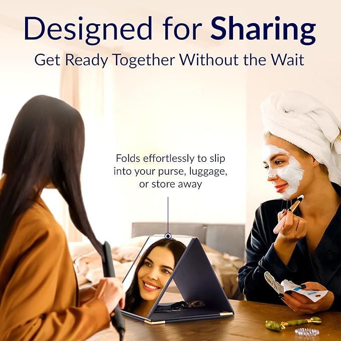 Folding Full Length Travel Makeup Mirror - Portable Mirror in 3 Way - Pyramid, Vanity, Full Length - Hanging Mirror for Outfit, Hair & Makeup - Dance Bag, Closet, Camping