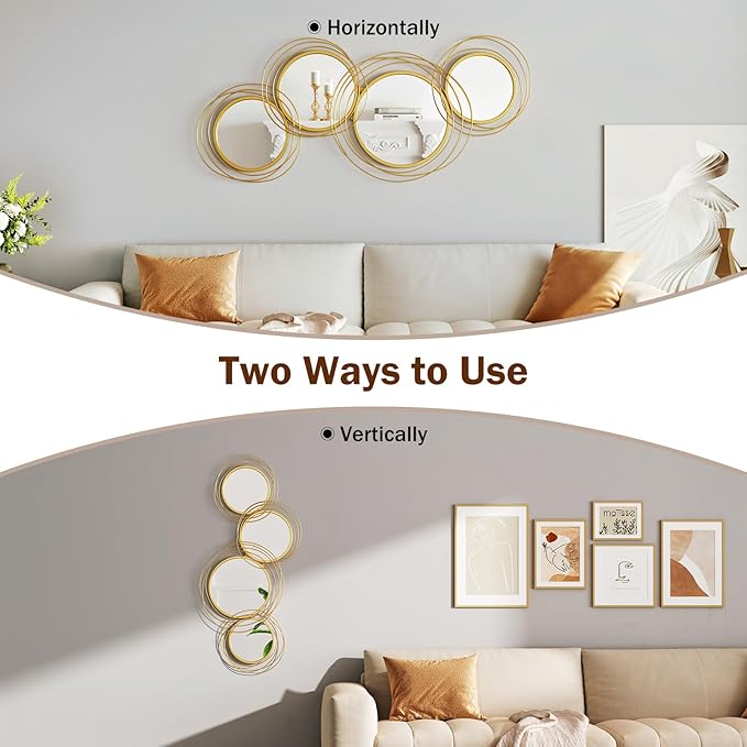 Wall Mirror Decor Irregular,43''x22'' Large Round Modern Circle Mirror,Metal Wall Art Mirrors for Living Room,Hallway,Entryway,Bedroom,Dining Room