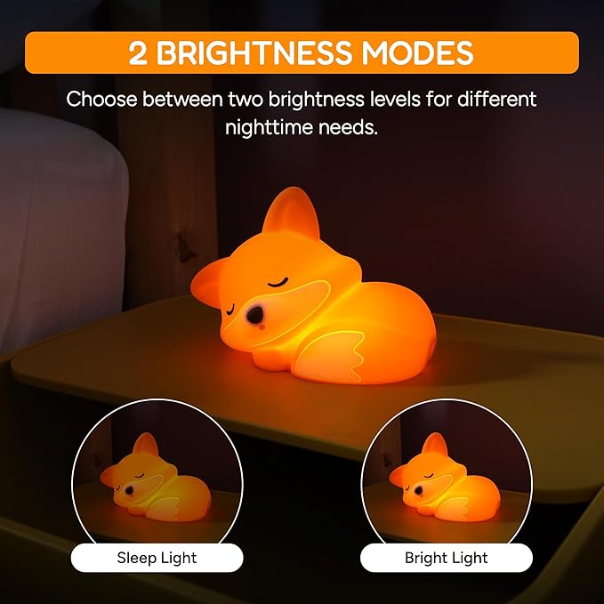 Cute Fox Night Light for Kids, Silicone Baby Nursery Night Light, Rechargeable Touch Lamp with Timer & Dimmable Warm Light for Bedroom Decor, Cute Animal Lamp