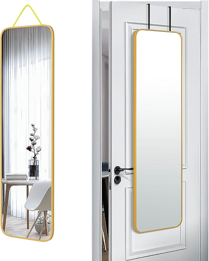 SCWF-GZ 47x14 Mirror Full Body Length Door Hanging/Rope Hang/Wall Mounted Metal Frame Rectangle Mirrors for Bedroom Bathroom Dressing Living Room 47 inch Gold