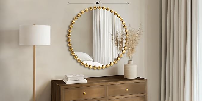 Madison Park Round Mirror, Metal Frame Circle Mirror 36 inch, Wall Art Decor Mounted Hanging for Entryway, Bathroom, hallway, Living Room, Vanity, Marlowe, Gold