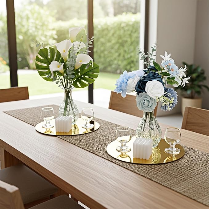 12 Pcs 10 Inch Acrylic Round Mirrors, Round Mirrors for Centerpieces, Mirror Centerpieces for Tables, Circle Mirror Plates, Acrylic Candle Plates for Home Wall Decor Weddings(Thickness 1 mm) (Gold)