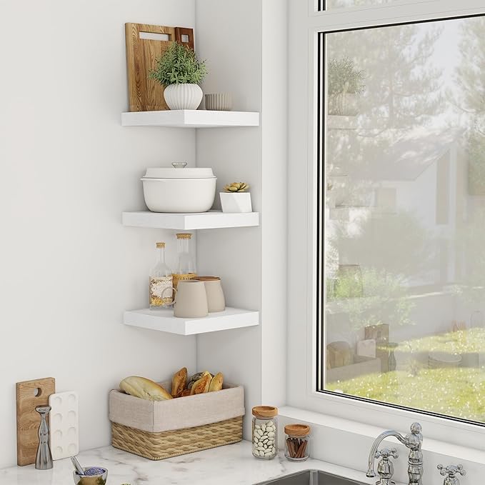 Acovy 12 Inch Floating Shelves, 12" Deep Floating Shelf Wall Mounted, 12" Wall Shelves, Rustic Deep Bookshelf, Extra Deeper Display Shelves & Storage Shelves for Bedroom, Living Room, Set of 3