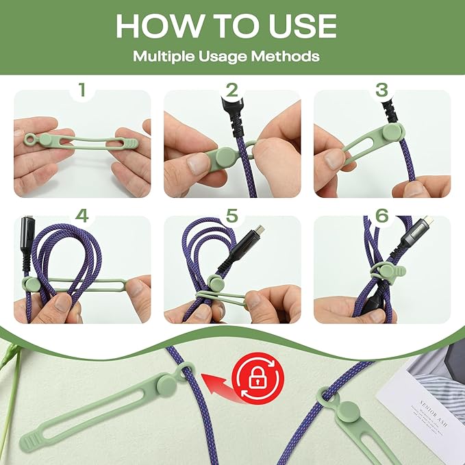 30Pcs Reusable Silicone Cable Ties Colors Wire Organizers for Cords, Charging Cables, USB Data Cables Electrical Cord Management 6Colors