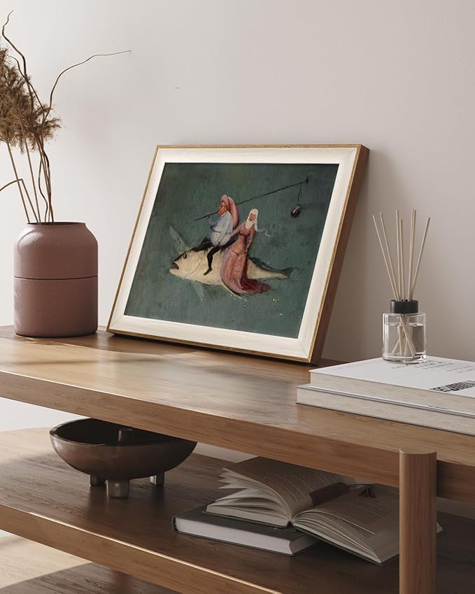 VIYYIEA Framed Wall Art for Living Room, Drive the Fish Canvas Prints, Vintage Home Decor, Funny Painting Picture, Bathroom Wall Decor Gifts for Friends or Family - 16L x 12W