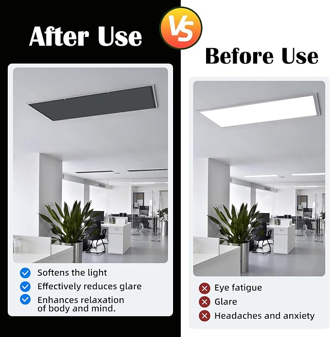 ANGSYLTH 2 Pcs Fluorescent Light Covers - 4 x 2 Feet Covers for Ceiling Lights, Magnetic Light Filters for Classroom, Office, Hospitals, Home (Black)