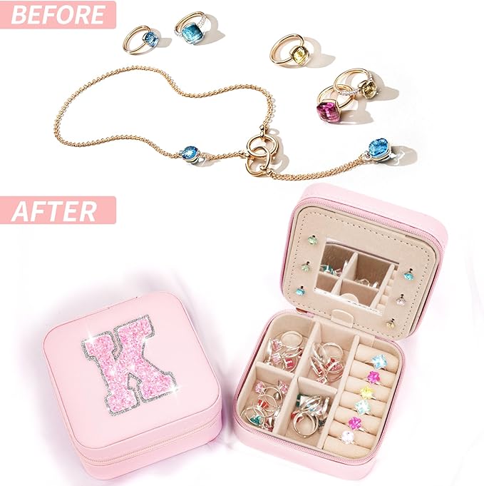 Uygafly Travel Jewelry Case - Personalized Jewelry Box for Women,Small Jewelry Organizer Cute Jewelry Organizers and Storage Aesthetic,Travel Essentials Birthday Gifts for Girls Women | Pink,K