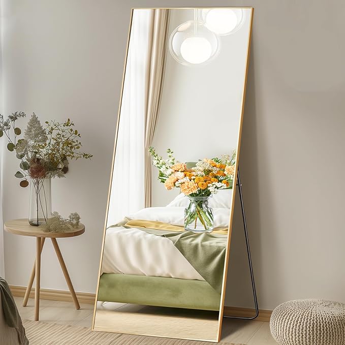 NEWBULIG Full Length Mirror, Full Body Floor Mirror with Aluminum Alloy Thin Frame, Wall or Standing Mirror for Bedroom, Living Room, Dressing Room