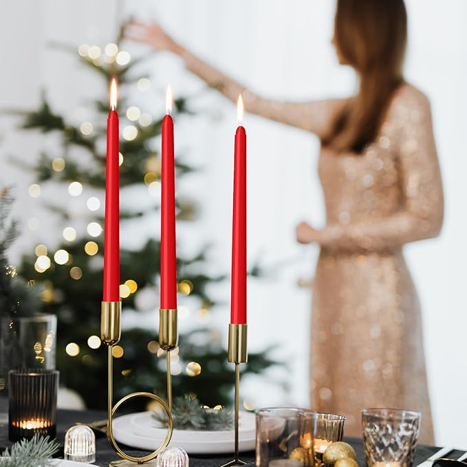 LYOBATH 4 Pack Red Taper Candles - Taper Candles 10 Inch Dripless, Smokeless & Unscented - 8 Hours Long Burning - Hand Poured Tall Candlesticks - Ideal for Weddings, Dinner Parties, and Home Decor