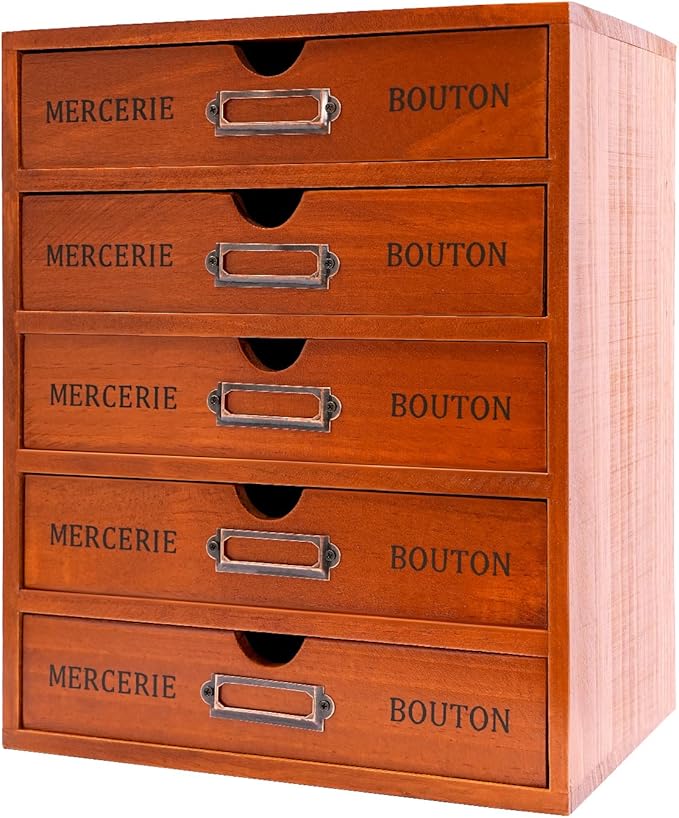 Wooden Jewelry Box for Women, 5 Layer Jewelry Organizer Vintage Wooden Jewelry Boxes Wooden Storage Box Home Office File Cabinet Small Library Card Catalog Jewelry Cosmetics Organizer
