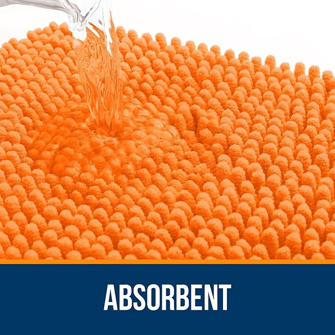 OLANLY Large Bathroom Rugs 45x27, Extra Soft Absorbent Chenille Bath Rugs, Rubber Backing Quick Dry, Machine Washable Bath Mats for Bathroom Floor, Tub and Shower, Home Decor Accessories, Orange