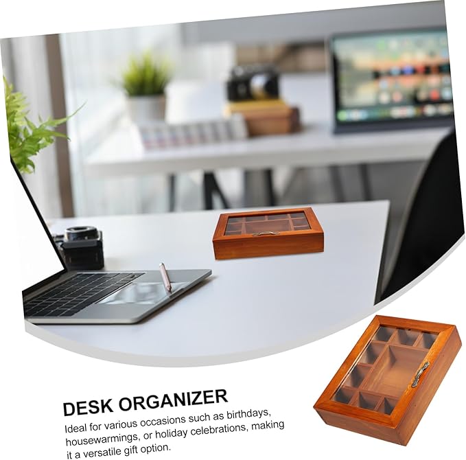 PRETYZOOM Jewelry Box Chinese Wooden Divided Box Cover Makeup Organizer for Desk