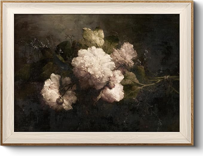 VIYYIEA Framed Wall Art for Living Room, Natural Canvas Prints, Vintage Home Decor, Flowers Painting Picture, Bathroom Wall Decor Gifts for Friends or Family -【Peonies】-(16L x 12W)