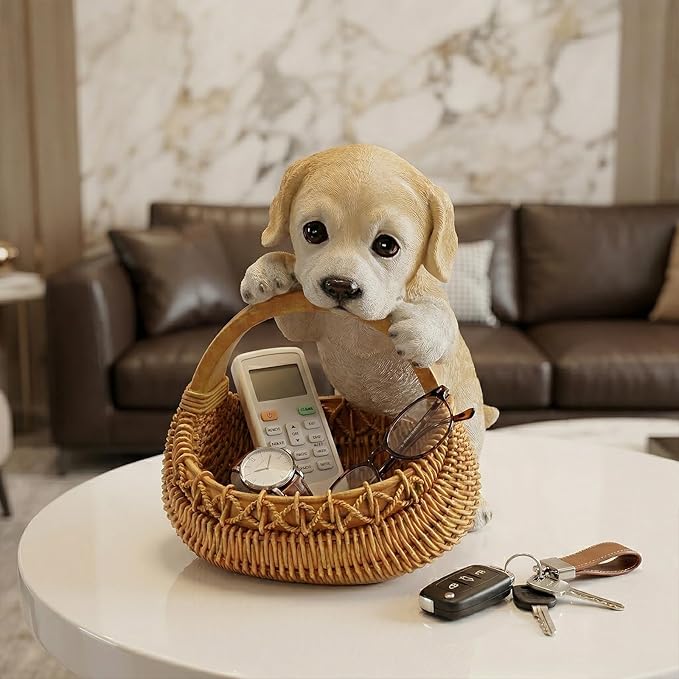 Dog Resin Storage Basket, Desktop Organizer for Remote & Keys, Cute Home Decor Tray, Ideal present for Pet Lovers.(Labrador Puppy)