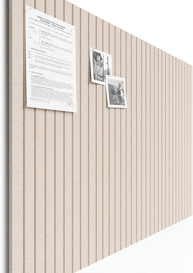 Bumusty Large Cork Board Alternative-48 x 36" Felt Bulletin Board Tiles, with 30 Pushpins, 70 Adhesive Tabs, Fine-Stripe 12-Pack, Cork Boards for Office Push Pin Board Felt Board-Oatmeal