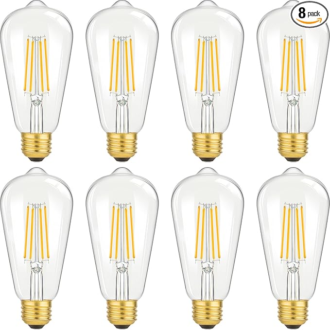LED Light Bulbs 8W Edison Bulbs 100 Watt Equivalent, Vintage ST64 LED Light Bulbs 1400LM, E26 Medium Base, Antique Clear Glass Filament Bulbs, 2700K Warm White with 90+ CRI, Non-Dimmable, 8-Pack