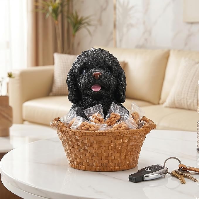 Dog Resin Storage Basket, Desktop Organizer for Remote & Keys, Cute Home Decor Tray, Ideal present for Pet Lovers.(Black Poodle)
