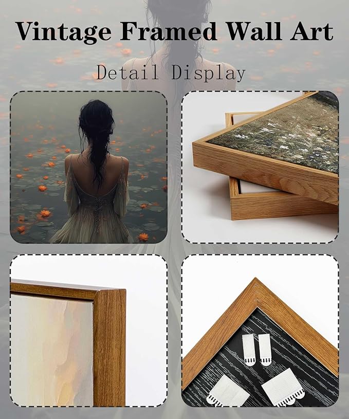 Framed Dark Academia Wall Art Lady in the Lake Moody Victorian Wall Decor Pictures Gothic Cottagecore Posters Prints Vintage Halloween Aesthetic Paintings for Gallery Bedroom Decoration 8x10in