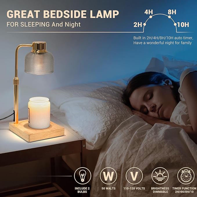 KLL Candle Warmer Lamp with Timer: Mothers Day Gifts, Gifts for Mom, Birthday Gift for Women - House Warming Gift New Home Decor - Wax Melt Warmer for Jar Candles with 2 Bulbs
