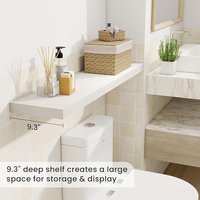 Fun Memories 40 Inch White Floating Shelves, 9.3 Inch Deep Wall Shelves for Living Room|Bedroom|Kitchen, Rusitc Wall Mounted Bathroom Shelves 2 Pack, Heavy-Duty Deep Shelf for Books，Decor