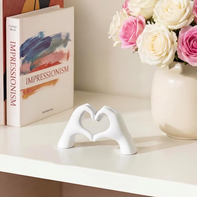 Gold Decor Living Room – Mini Small Heart Hands Sculpture – Shelf Decor Aesthetic – Cute Home Accent Table & Shelves – Love Statue - Gifts Girlfriend, Wife, Women, Teen Girls, Valentine (White, Mini)