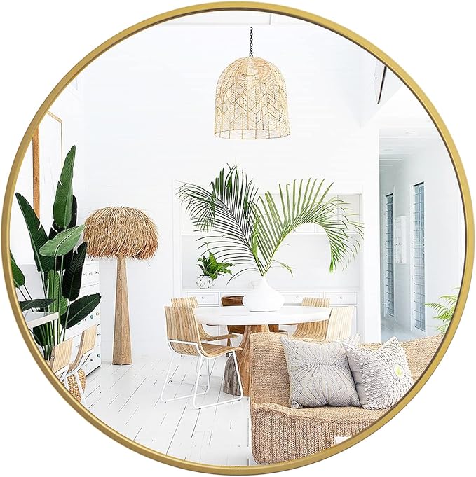 sawsile 18 Inch Round Mirror,Gold Circle Bathroom Large Metal Framed Modern Circular Wall Mirror for Bedroom, Living Room, Entryway,Restroom, Vanity,Hallyway
