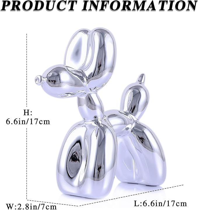 Silver Balloon Dog Decor - Animal, Shelf, Preppy Room, Cute Statue, Modern Sculpture, Gold Decorations, Small Figurines