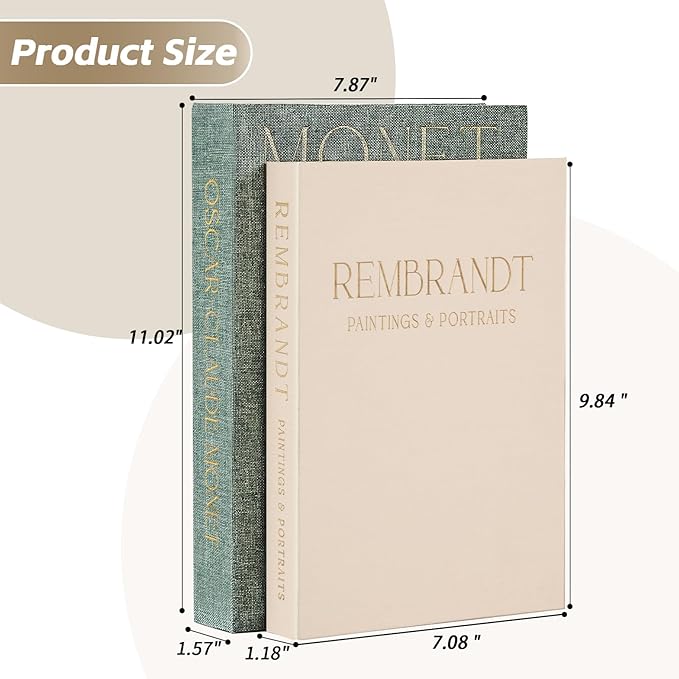 Decorative Books Set of 2, Beautiful Linen Book Boxes Decor Coffee Table Bookshelf or Mantle, Aesthetic Fake Books for Modern Home Decoration, Keepsake Photo Storage Box