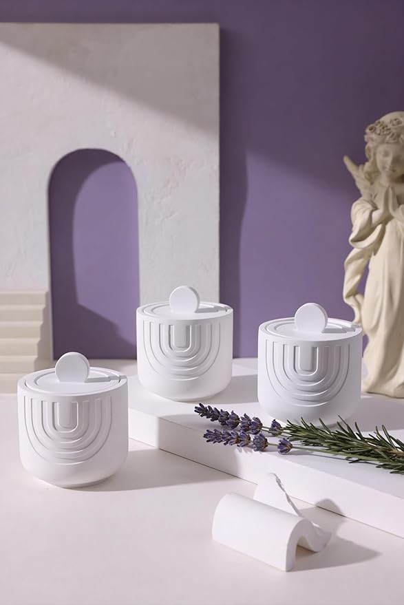 Viyffo Handmade White Ceramic Jar Scented Candle – Lavender & French Cade, 6.35oz Gift-Size Non Toxic Soy Candle, Luxury Home Fragrance for Winter Sleep, Relaxation, Meditation & Spa