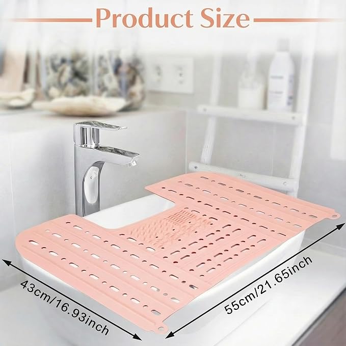 Sink Foldable Cover, Bathroom Sink Top Cover Space Saver, Silicone Makeup Organizer Mat for Over Countertop Bathroom Accessories (Pink)