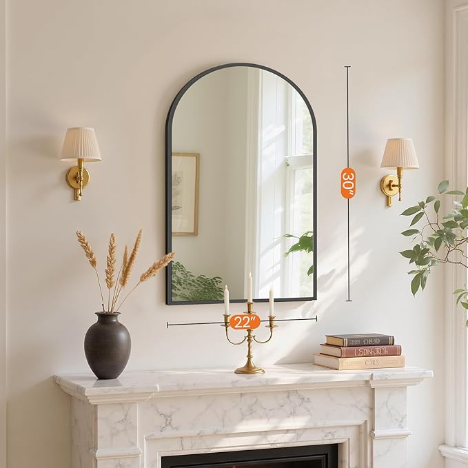 Sweetcrispy 20"x30" Arched Black Bathroom Mirrors for Wall, Bathroom Mirrors for Over Sink, Metal Framed with HD Shatter-Proof Glass for Entryway, Living Room, Bedroom