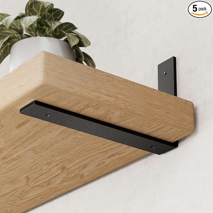 6 Pack Heavy Duty 8 Inch Black Shelf Brackets, L Shelf Bracket 8 Inch for Floating Shelves, 1/5-Inch Thick