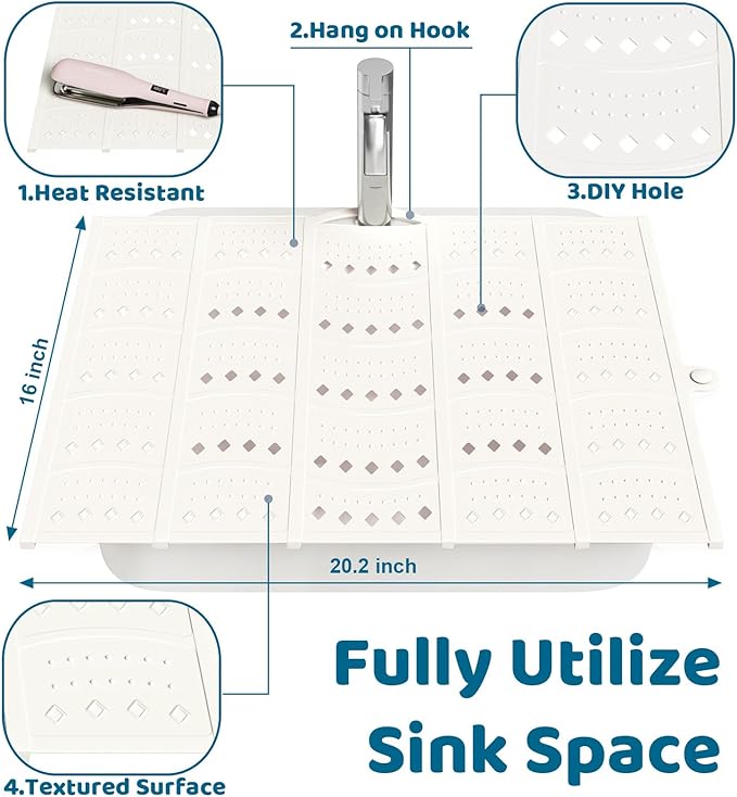 Bathroom Sink Cover for Counter Space, Foldable Silicone Sink Mat Makeup Organizer Mat Space Saver, Women’s Gifts for Valentine RV Camper Travel Must Haves Accessories, Pearl