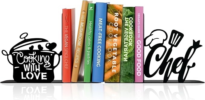 Metal Cookbook Bookends, Unique Bookends, Cookbook Organizer for Kitchen Decor, Gift for Cooking Lovers Wife Mother New Home Housewarming