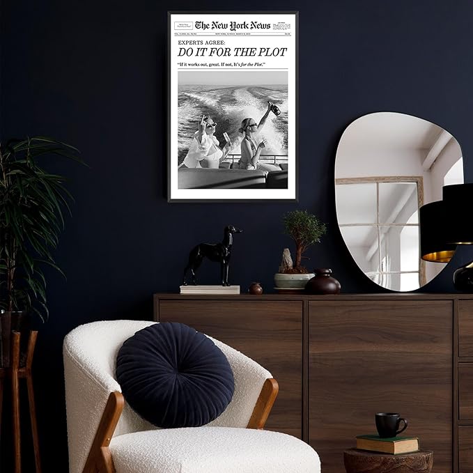 Retro Trends Black And White Newspaper Canvas Wall Art Trendy Do It For The Plot Poster Funky College Feminist Wall Decor For Bar Cart Hot Girl Dorm Bathroom 16x24in Unframed