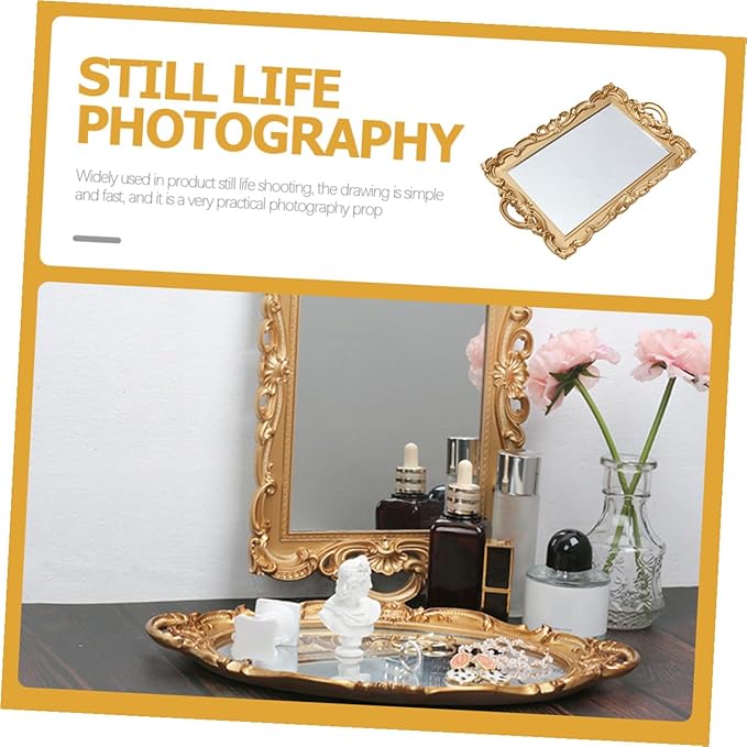 Wakauto Mirror Tray for Perfume and Makeup Organizer Vintage Vanity Dresser Decorative Tray with Mirror Surface for Home Décor and Dressing Table