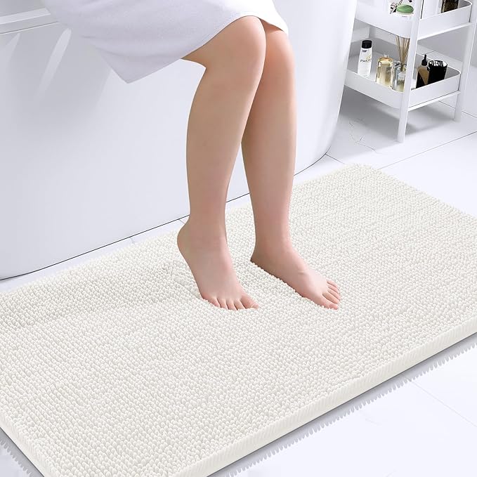 OLANLY Large Bathroom Rugs 45x27, Extra Soft Absorbent Chenille Bath Rugs, Rubber Backing Quick Dry, Machine Washable Bath Mats for Bathroom Floor, Tub and Shower, Home Decor Accessories, Ivory