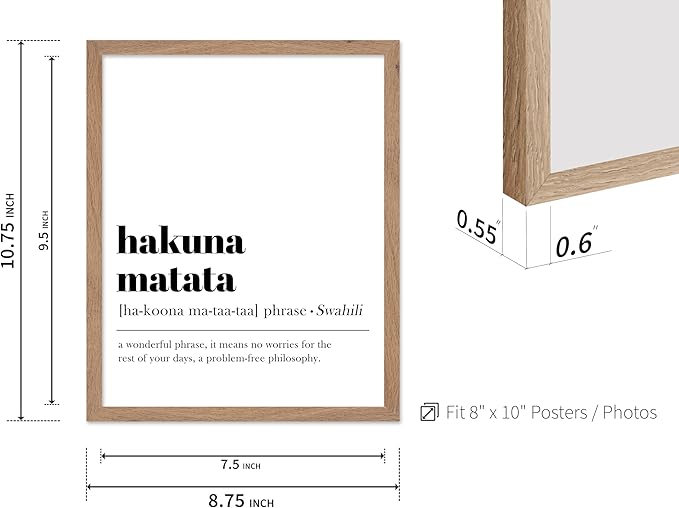 Poster Master Typography Poster - Dictionary Print - Hakuna Matata Definition, Wonderful Phrase, No Worries, Funny, Motivational - Gift for Kids, Friend - Wall Decor for Home, 8x10 Beige Framed
