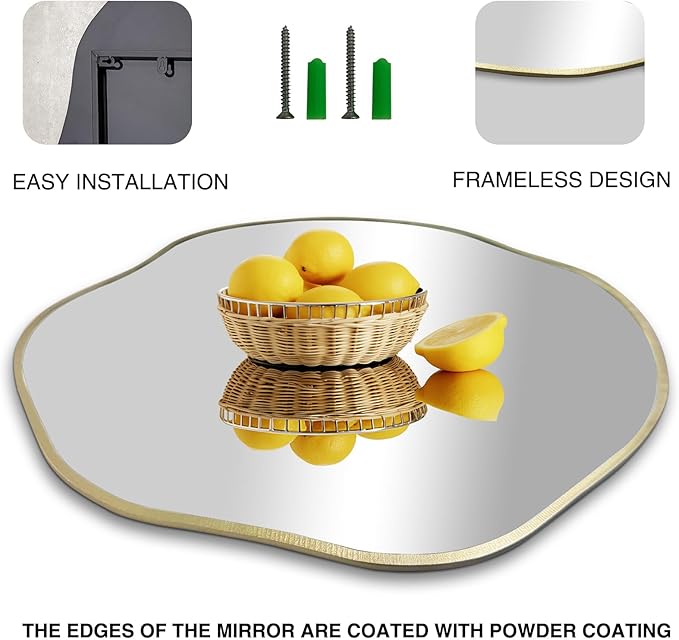 POZINO Gold Irregular Mirror, 20" Asymmetrical Wall Mirror, Scalloped Rounded Mirrors, Modern Frameless Abstract Mirrors for Living Room Bedroom Bathroom Entryway Hallway Fireplace