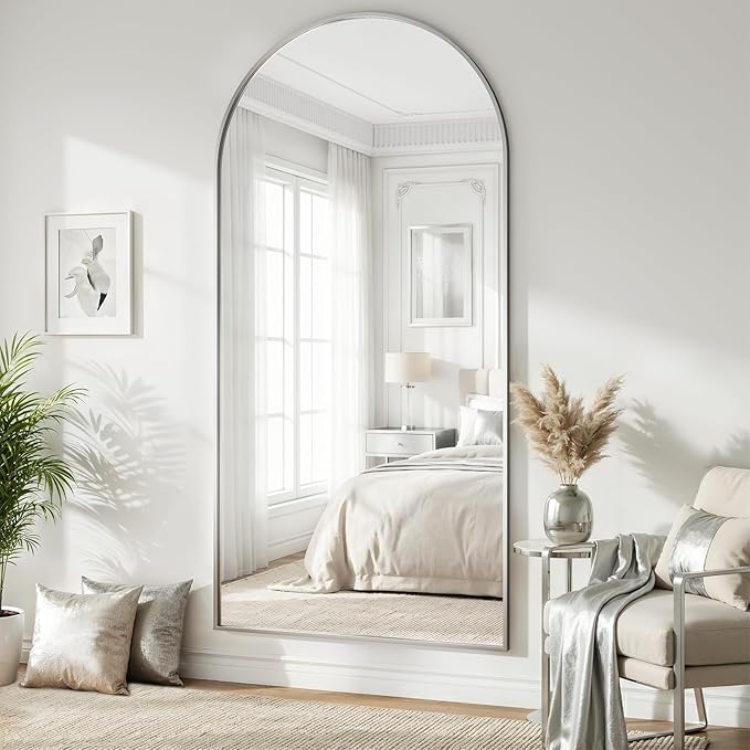 Mirror Full Length, 28"x71" Large Arched Floor Full Length Mirror with Stand, Room Decor Big Full Body Floor Mirror with HD Tempered Glass Aluminum Frame for Bedroom Living Room, Silver