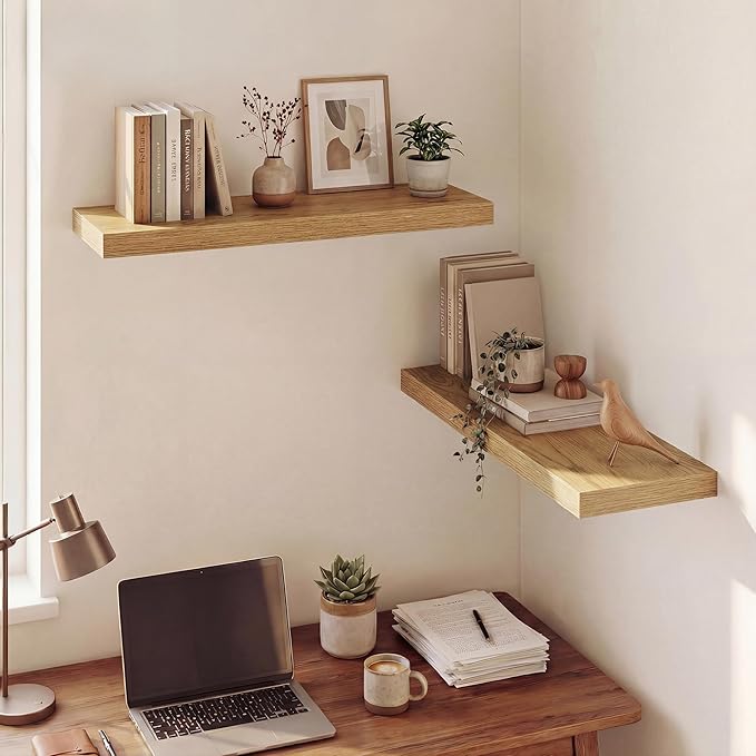 Dreamland 30 Inches Floating Shelves for Wall, 9.3" Deep Long Floating Shelves Set of 2, Large Display & Storage Shelf, Wall Shelf for Bathroom Bedroom Living Room Kitchen Office, Oak
