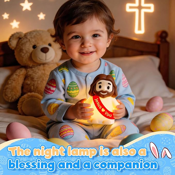 Jesus Night Light, Jesus Love You Night Light for Kids, 3-Speed Adjustable Silicone Touch Control Nightlight, Table Lamp for Bedroom, Desktop, Jesus Decor, Easter Decorations, Baptism Presents