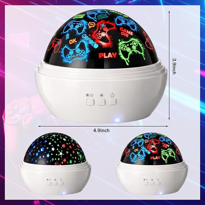 Lewtemi Gaming Room Decor Night Light for Boys 2 in 1 Game Controller Projector Lamp with 360° Rotating Ceiling Starry Sky Game Projection LED Nightlight for Kids Gaming Room, Two Ways to Charge