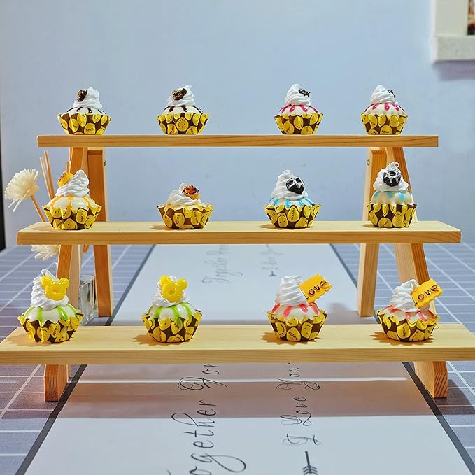 3 Steps Display Riser 2pcs Earring Display Stands Showcase Cascading Merchandise Organizer Tray Vendor Display Supplies for Tabletop Shows Solid Wood…