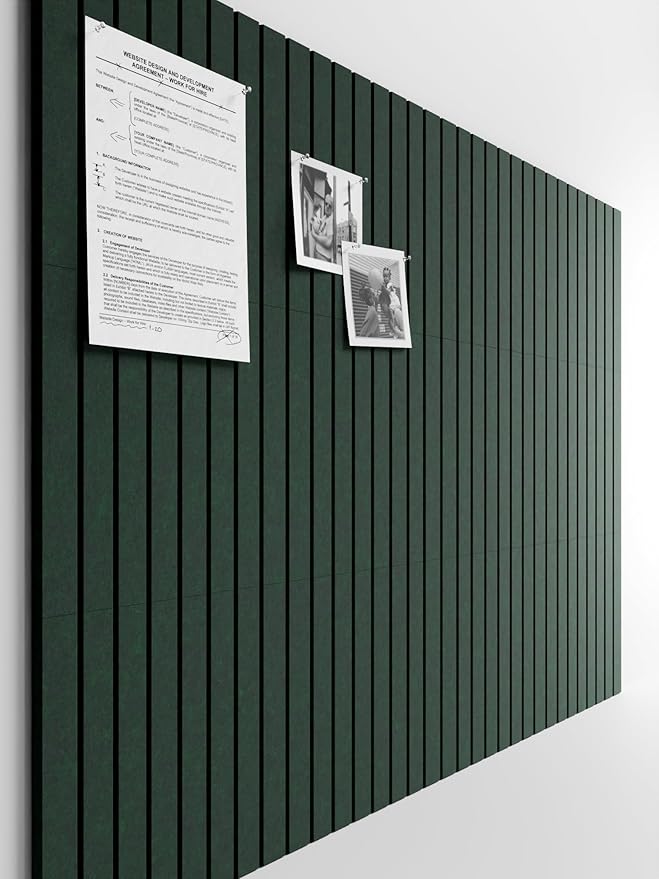 Bumusty Large Cork Board Alternative-48 x 36" Felt Bulletin Board Tiles, with 30 Pushpins, 70 Adhesive Tabs, Fine-Stripe 12-Pack, Cork Boards for Office Push Pin Board Felt Board-Pine Green