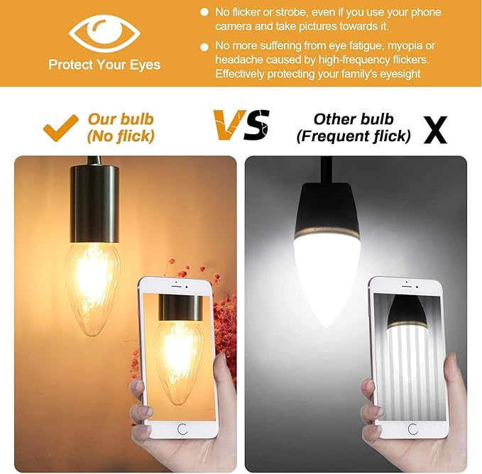 BRIMAX F15 4W LED Porch Light Bulbs Outdoor,Equivalent 40W Incandescent Bulb,E26 Medium Base Dimmable 2700K Warm White Flame Wrinkle Glass, Post Bulbs for Ceiling Fan and Lantern Lamp, 4Pack
